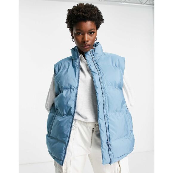 Weekday Dusty Blue Sleeveless Zip Up Layer Puffer Vest Women’s Size XS - Picture 1 of 13